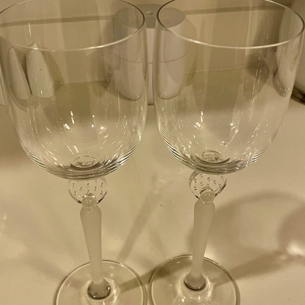 Designer style frosted stem wine glasses